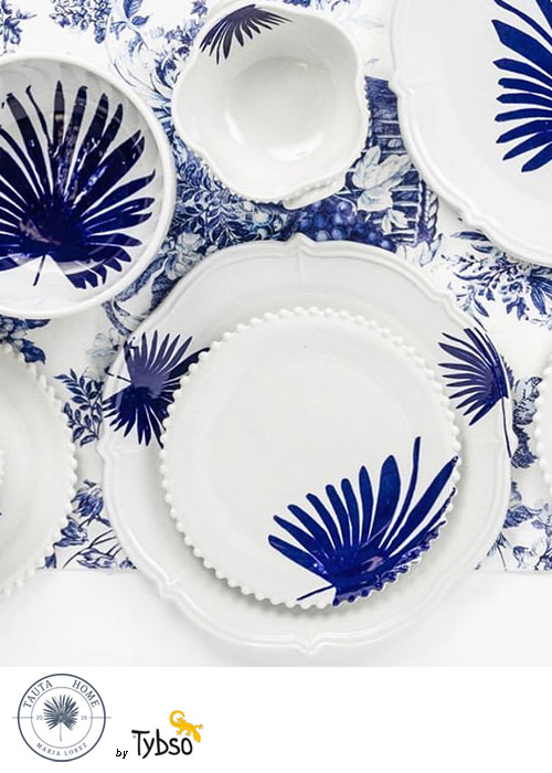 Corroer Vivienda Agarrar Vajilla palma azul - Tauta by Tybso (Precio por puesto). Vajillas en  porcelana hechas a Mano.